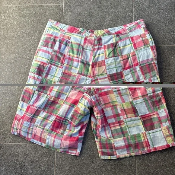 Brooks Brothers 346 Madras Patchwork Lightweight Shorts Women 12 Plaid Preppy - Picture 11 of 12